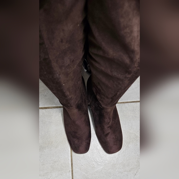 Christian Siriano Payless Dark Brown Faux Suede Thigh-high Boots Size 10Wide - Picture 6 of 14